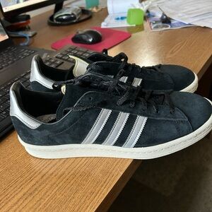 adidas Black Suede Sneakers with Silver Stripes men’s 10